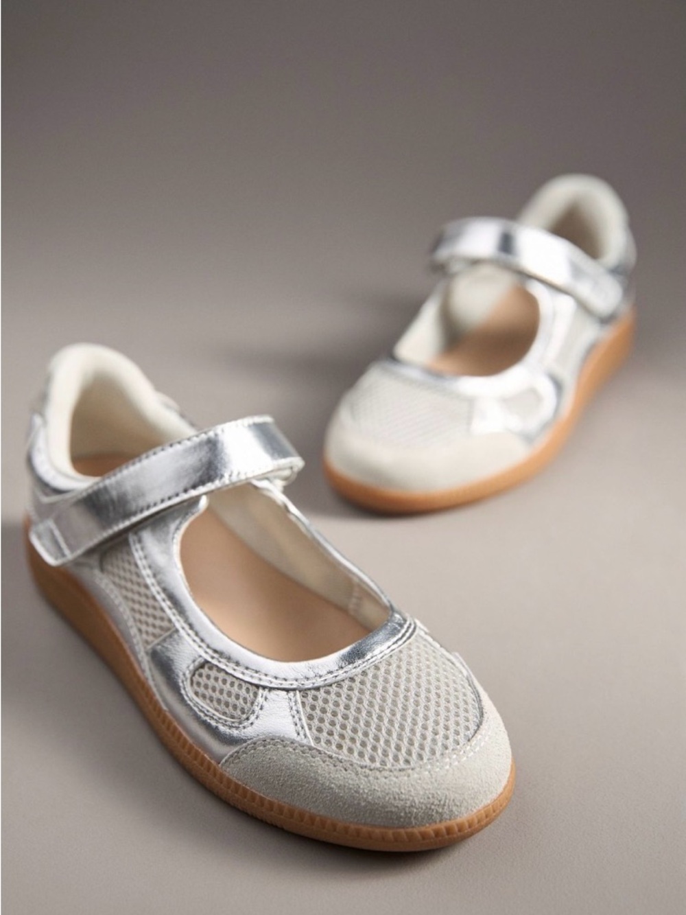 Silent D Samantha Ballet Sneakers NWT Metallic Silver Mesh Suede EU 39